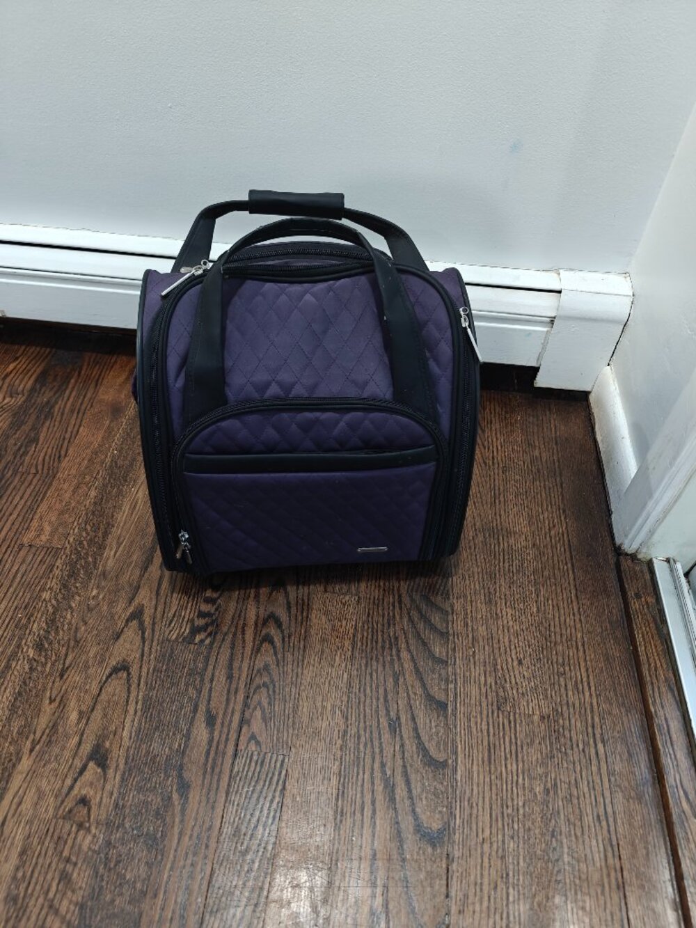 Travelon Wheeled Underseat carry-on rolling luggage quilted eggplant purple